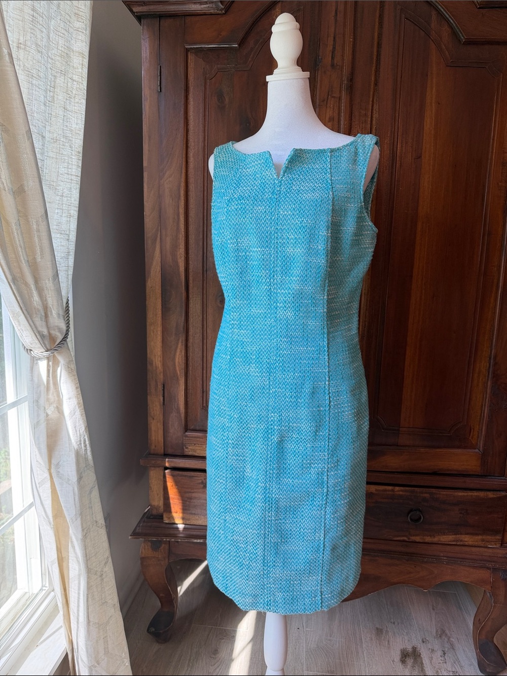 Talbots Aqua Textured Sleeveless Sheath Dress